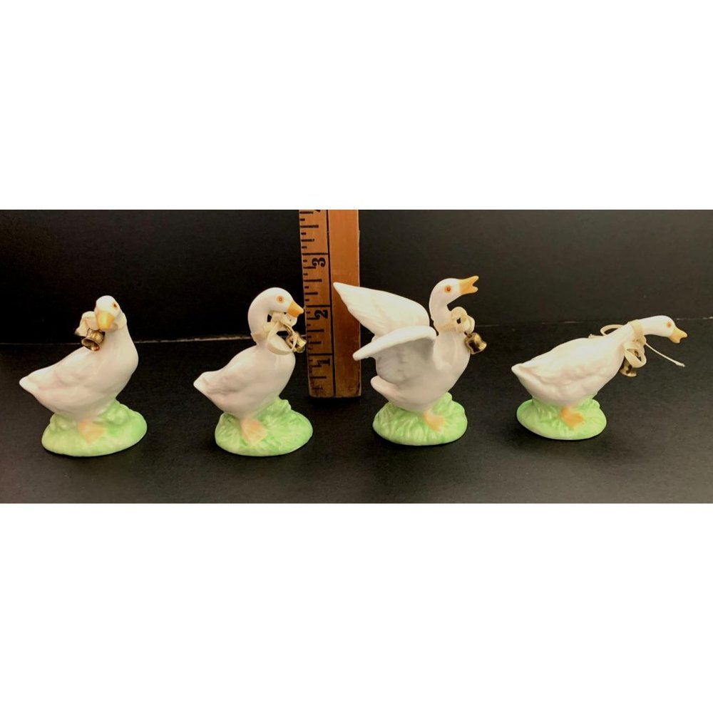 1980's Vintage Bone China Miniature Geese, Set of 4.
